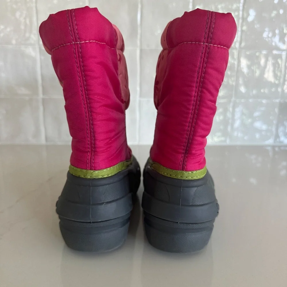 Sorel Snow Commander Boots Girls 10 Pink Floral‎ Waterproof Insulated